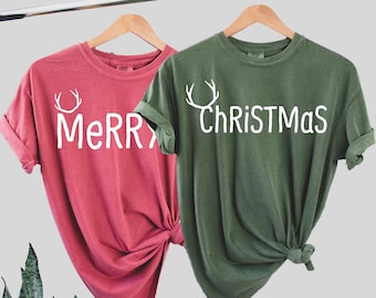 Merry Christmas Shirt, Comfort Colors Shirt, Christmas T-Shirt, Matching Couples Christmas Tees, Couple Christmas T-shirt, Wife Husband Tee