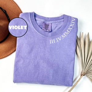 Personalized Roman Numeral Tshirt, Comfort Colors® Custom Roman Date Neckline Shirt, Anniversary Year Outfit, Couple Tee, Collar Date Shirt