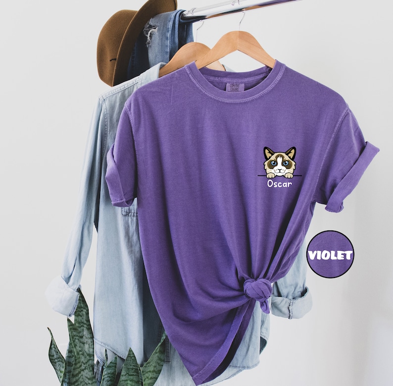Custom Comfort Colors® Cat Pocket Shirt, Personalized Cat T-shirt, Cute Cat Lovers Outfit, Cat Mom Tee, Cat Dad Clothing, Mothers Day Gifts image 3