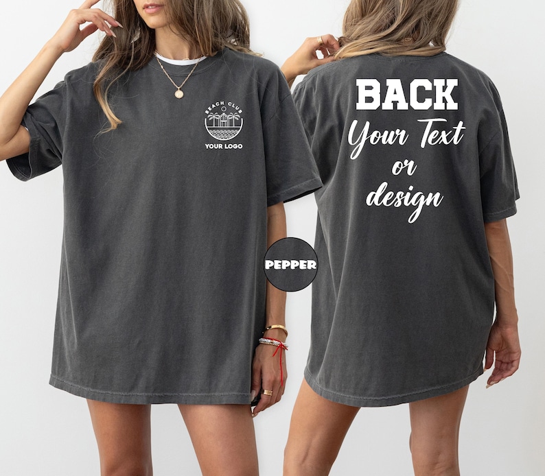 T-shirt met aangepast logo, gepersonaliseerde voor- en achterkant Comfort Colors®-shirt, T-shirt met aangepaste tekst, gepersonaliseerde zakelijke outfit, cadeau bedrijfslogo afbeelding 1