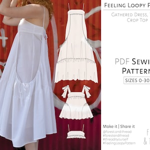 Feeling Loopy PDF Pattern Sizes 0-30 Digital Sewing Pattern with Video Tutorial, Cottagecore Gathered Dress Empire Waist Top Ruffle Bralette