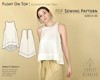 Float On Top PDF Sewing Pattern, Sizes 0-30, Beginner Friendly Sewing Pattern with Photo Tutorial, A-Line Tank, Trapeze Top, DIY Summer Top