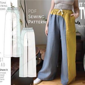 It Takes Two Pants PDF Pattern Sizes XXS-8X Digital Sewing Pattern, Drawstring Lightweight Pants, Elastic Waist, Casual Comfy Lounge, Linen