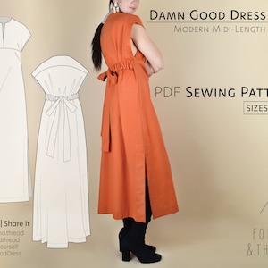 Damn Good Dress PDF Pattern, Confident Beginner Friendly, Sewing Pattern, Photo + Video Tutorials, Sizes 0-30, Midi Length Modern Dress