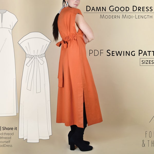 Damn Good Dress PDF Pattern, Confident Beginner Friendly, Sewing Pattern, Photo + Video Tutorials, Sizes 0-30, Midi Length Modern Dress