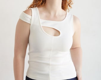 Nice Tri Tank PDF Sewing Pattern Size XXL-8X, Video Workshop (add-on purchase), Asymmetric Strap, Cutout Tank Top or Dress, Three Strap Knit