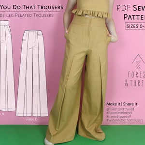 Wide You Do That Trousers PDF Pattern, Sizes 0-30, Digital Sewing Pattern with Video Tutorial, Wide Leg Trousers, Pleated Pants, High Waist