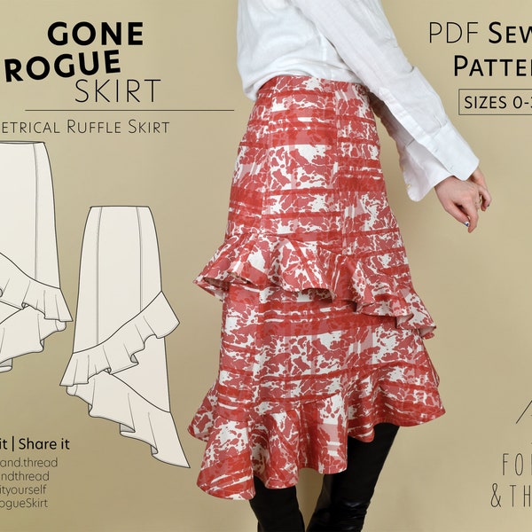 Gone Rogue Skirt PDF Pattern, Sizes 0-30, Digital Sewing Pattern with Video Tutorial, Asymmetrical Skirt, Ruffle Skirt, Modern Pencil Skirt