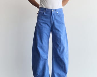 Just My Luck Jeans PDF Pattern Size 0-32 Digital Sewing Pattern, Video Workshop (add-on purchase), Horseshoe Jean, Barrel Leg Denim Trousers