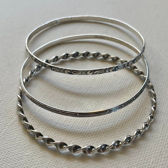 THREE Sterling Silver Bangle Bracelets Two Antiqu… - image 2