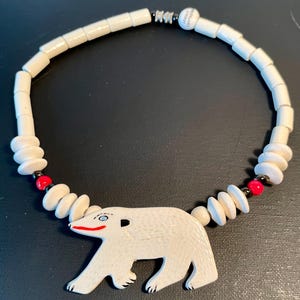 Ruby Z Bean Finneran Ceramic Statement Necklace Signed Polar Bear Statement
