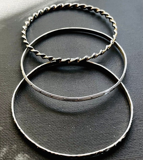 THREE Sterling Silver Bangle Bracelets Two Antiqu… - image 4