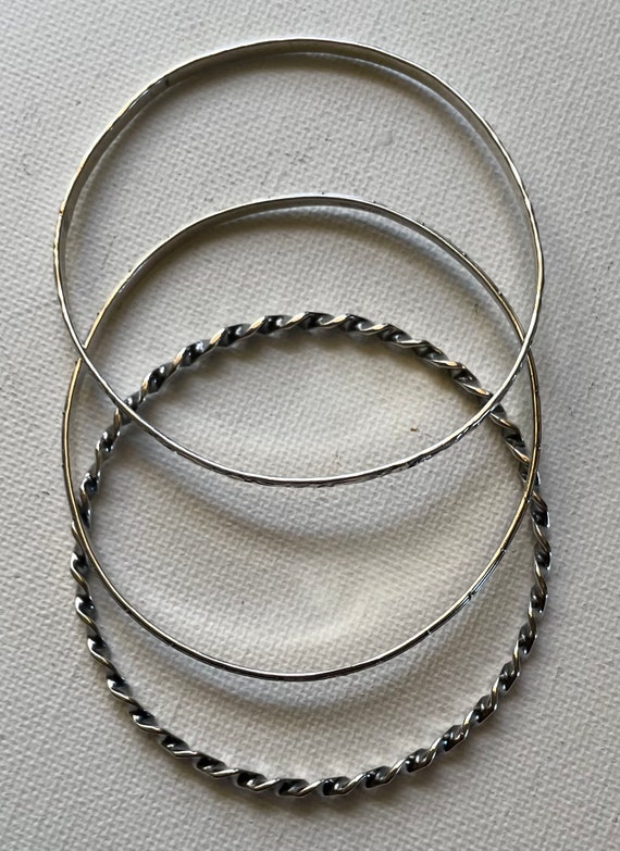 THREE Sterling Silver Bangle Bracelets Two Antiqu… - image 3