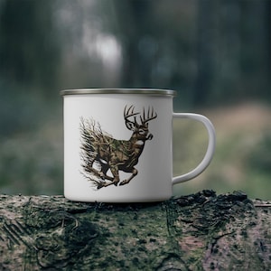 Camouflage Camping Mug with Buck Design, Perfect for Outdoor Adventures, Hunting Gifts, Nature Lovers, Coffee Enthusiasts, Campfire Mugs