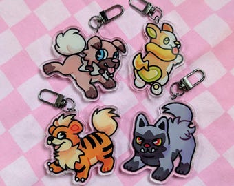 Pokemon dogs Keychain Charm // Rockruff Yamper Growlithe Poochyena