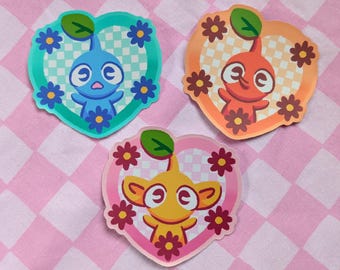 Pikmin Heart Sticker // Red Blue Yellow