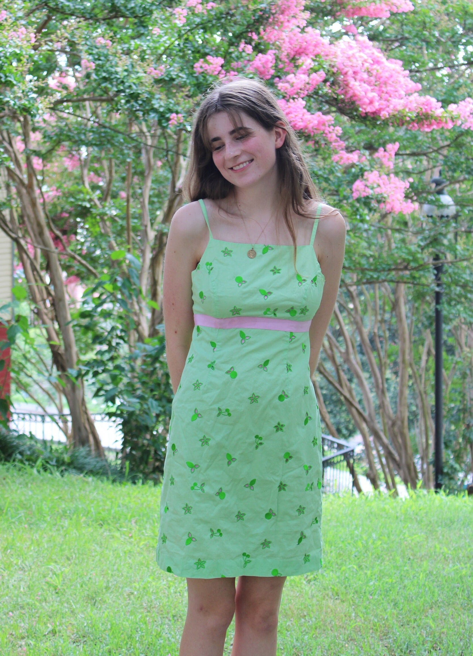 Lilly Pulitzer Green and Pink Ribbon Mini Dress - Etsy