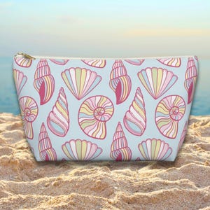 Pastell Muscheln Reißverschluss Beutel, Damen Mädchen niedlichen Küsten Make-up Tasche, Geschenk für sie, Geschenk für Strandliebhaber, Muscheln Zubehör Beutel, Türkis