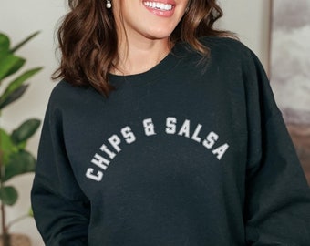 Chips and Salsa Collegiate Crewneck Sweatshirt, Funny Humor Unisex Sweater, Mexican Food Lover Gift, Cozy Men's Women's Sweatshirt