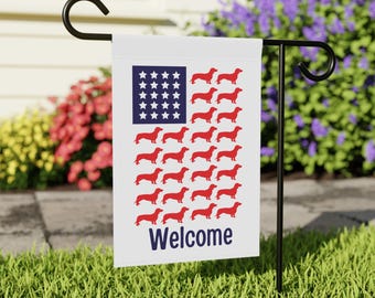 Dachshund Nation Garden Flag, Doxie Dogs Red White Blue American Flag Home Decor Gift, Wiener Dog House Banner, Welcome Flag Outdoor Decor