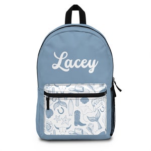 Sac à dos personnalisé cow-girl côtière, sac à dos plage coquillage océan, retour à l'école personnalisé, cadeau fan de plage, joli cartable, chevaux western