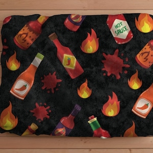 Hot Sauce Flames Blanket, Any Season Throw Blanket, Gift for Him, Black Red Hot Sauce Bottles, Gift for Hot Sauce Lover, Fire Spicy Funny
