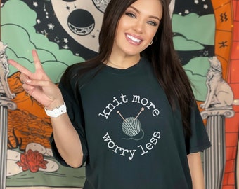 Knit More Worry Less Crafty Knitter Graphic Tee, Yarn Crafts T-shirt, Cute Unisex Shirt, Crafter Gift, Knitting Gift, Funny Knit Shirt
