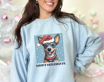 Happy Heelerdays Weihnachten Heeler Rundhals-Sweatshirt, Australian Cattle Dogs Shirt, Hundebesitzer Pullover, Heeler Geschenk