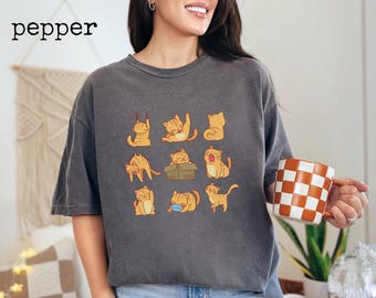 Crazy Orange Cat Comfort Colors Graphic Tee, Unisex Ginger Kitty Shirt, Funny Cat Lover T-shirt, Gift for Cat Owner, Orange Tabby Cats