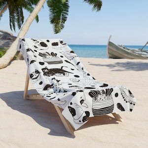 Toalla de playa con diseño de gatos bohemios, linda toalla de piscina para mujer y niña con forma de gatito, regalo para ella, regalo para amantes de los gatos, toalla de baño en blanco y negro para decoración del hogar