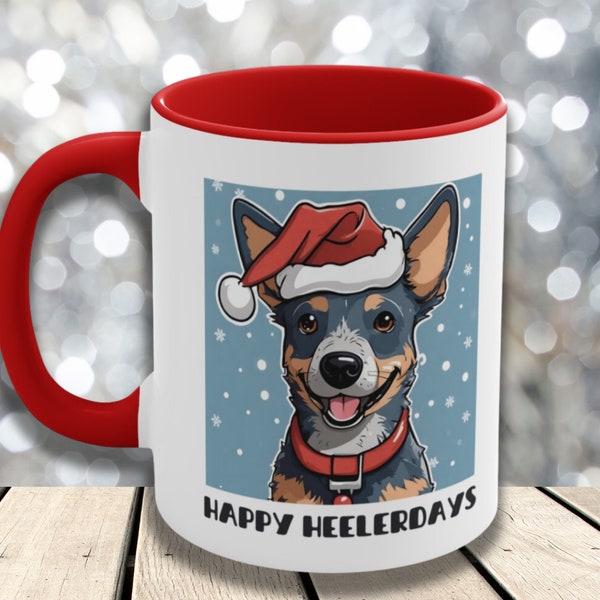 Happy Heelerdays Christmas Heeler Coffee Mug, Holiday Australian Cattle Dog Coffee Cup, Dog Owner Gift, Blue Heeler Gift, Heeler Mug
