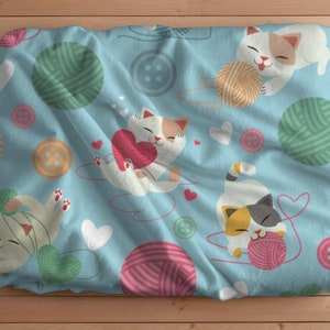 Crafty Kittens Blanket, Cute Kitty Cats Buttons All Season Throw, Sew Crochet Knit Home Decor, Gift for Cat Lover, Yarn Kitties