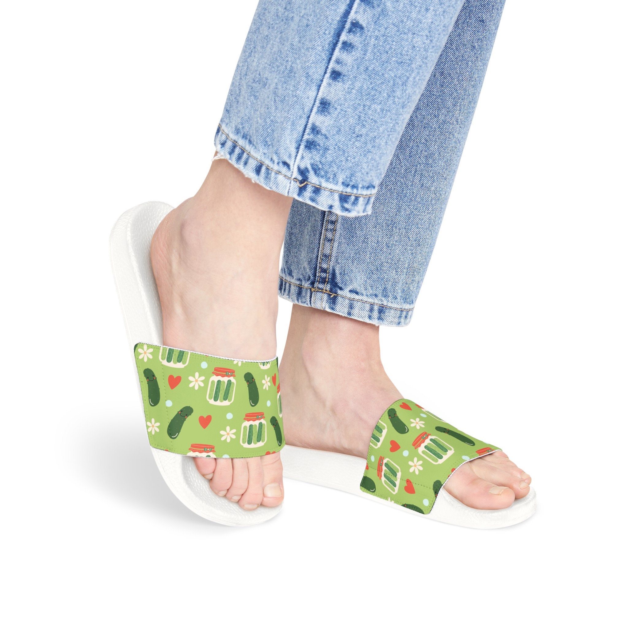 Kawaii Pickles Women's Beach Slide Sandals, Pool Flip Flop Shoes