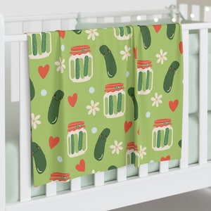 Cute Kawaii Pickles Baby Swaddle Blanket, 30&quot; x 40&quot; Funny Pickle Nursery Decor, Unique Baby Gift, Daisy Soft Infant Green Red Blankie Blanky