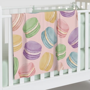 Pretty Macarons Baby Swaddle Blanket, 30&quot; x 40&quot; French Pink Pastel Nursery Decor, Baby Girl Gift, Cute Soft Infant Blankie Dessert Macaron