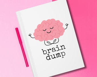Brain Dump Hardcover Journal, Süßes Rosa Lustiges Kawaii Gehirn, Tagebuch für psychische Gesundheit, Geschenk für sie, ADHD, Autismus Notizbuch, Therapie Journal