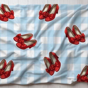 Manta Ruby Slippers, manta para cualquier temporada, regalo para fan de Oz, decoración para el hogar inspirada en Dorothy el Mago de Oz con cuadros azules, regalo para ella