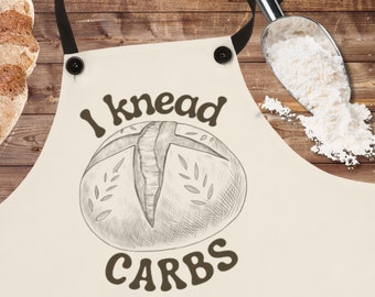 I Knead Carbs Apron, Funny Kitchen Baking Bread Unisex Cooking Apron, Gift for Baker, Bake Cook Gift, Mother Gift, Cute Kitchen Apron