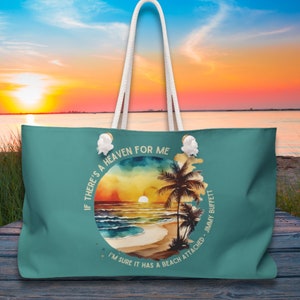 Jogi Buffett Zitat Weekender Tasche, übergroße Strandtasche, Reisetasche, Geschenk für Buffett Fan, Ocean Beachy Aquarell Strandszene, blaugrün Tasche