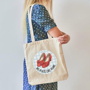 No Place Like Home Canvas Tote Bag, Wizard of Oz Inspired Purse, Oz Fan Gift, Gift for Her, Women&#39;s Ruby Slippers Shopping Bag, Dorothy