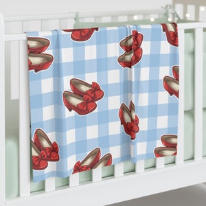 Manta para bebé Ruby Slippers, 30&quot; x 40&quot;, decoración para guardería inspirada en El Mago de Oz, regalo para niña, mantita de cuadros azules suaves Dorothy