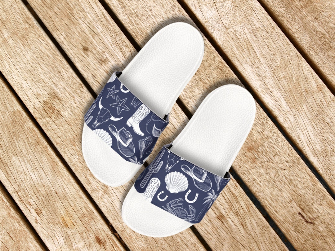 Coastal Cowgirl Women's Beach Slide Sandals, Pool Flip Flop Shoes, Navy