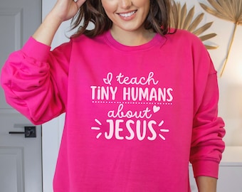 Sudadera con cuello redondo para maestra de escuela cristiana, suéter para maestra de Jesús, camiseta cristiana para maestra de preescolar para mujer, regalo para maestra