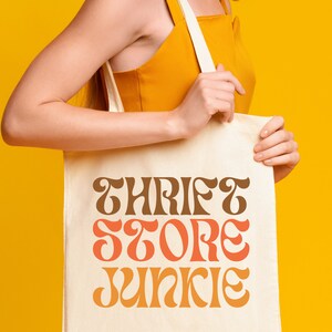 Thrift Store Junkie Canvas Tote Bag, Cute Thrifter's Bag, Gift for Her, Thrift Shopping Bag, Natural Shop Bag, Thrifty Shopper Gift