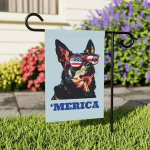 Heeler Fourth of July Garden Flag, Funny Australian Cattle Dog Home Decor Gift, House Banner 12&quot; x 18&quot;, Patriotic Welcome Flag Outdoor Decor