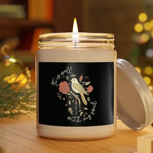 It Is Well With My Soul 9oz Scented Candle, Hymn Scripture Gift, Bible Verse Gift, Christian Woman&#39;s Gift, Vintage Bird Faith Candle Gift