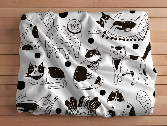 Doodle Boho Cats Minky Blanket Any Season Throw Blanket Gift for Cat Lover Kitty Fan Gift Cute Cat Blanket Black White Abstract Cats Etsy Canada