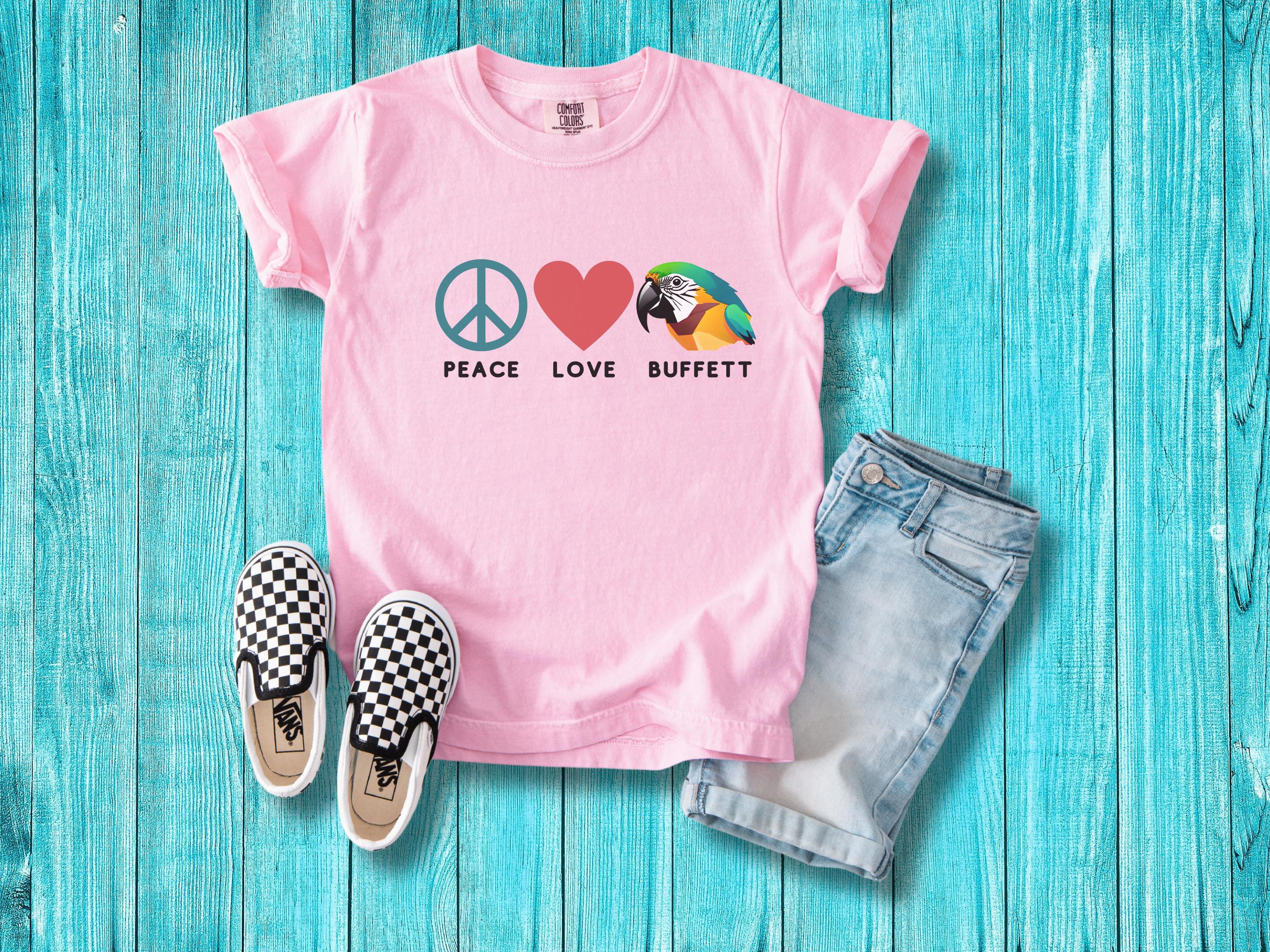 Peace Love Jimmy Buffett Youth Midweight Tee, Comfort Colors Unisex Boy's Girl's Buffett T-shirt, Gift for Buffett Fan, Parrothead Gift