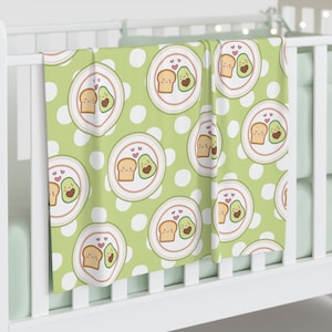 Kawaii Avocado Toast Baby Swaddle Blanket, 30&quot; x 40&quot; Pastel Nursery Decor, Baby Girl Gift, Polka Dots Cute Soft Infant Blankie Foodie Mom