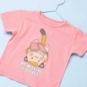 My Weekend is Booked Youth Cute Kawaii Kitty Cat Graphic Tee, Kids Reading Book Lover Girly Shirt